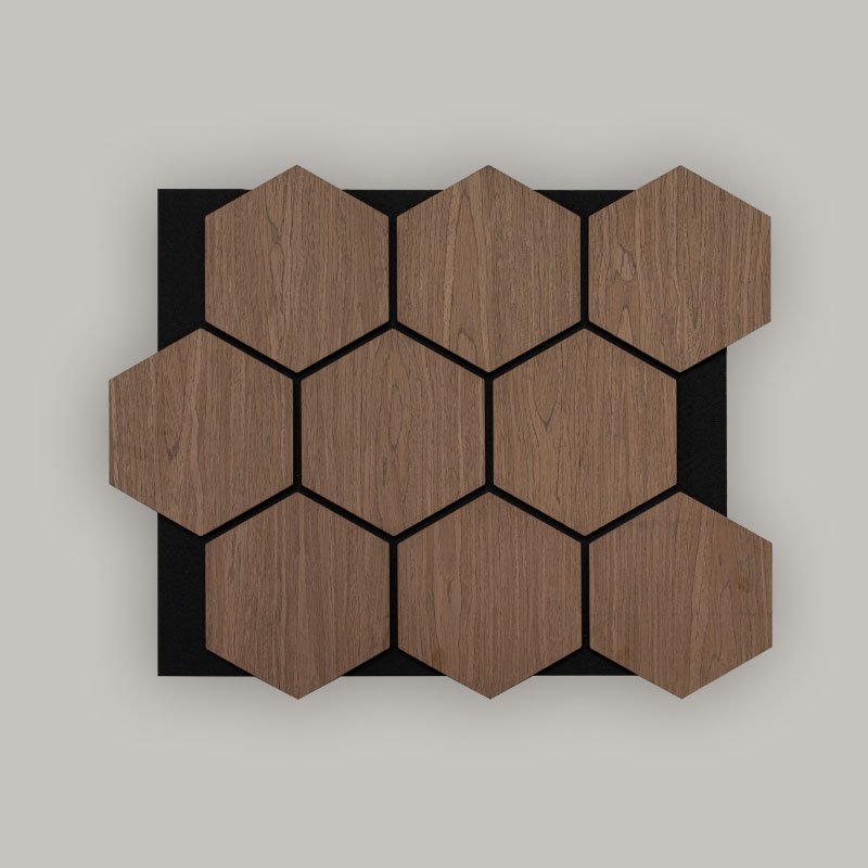 Dinding Jeriji/Panel Dinding Akustik Heksagon (Dibalut Venir Kayu Kejuruteraan) - Kemasan Bijian Kayu 693mm x 567mm