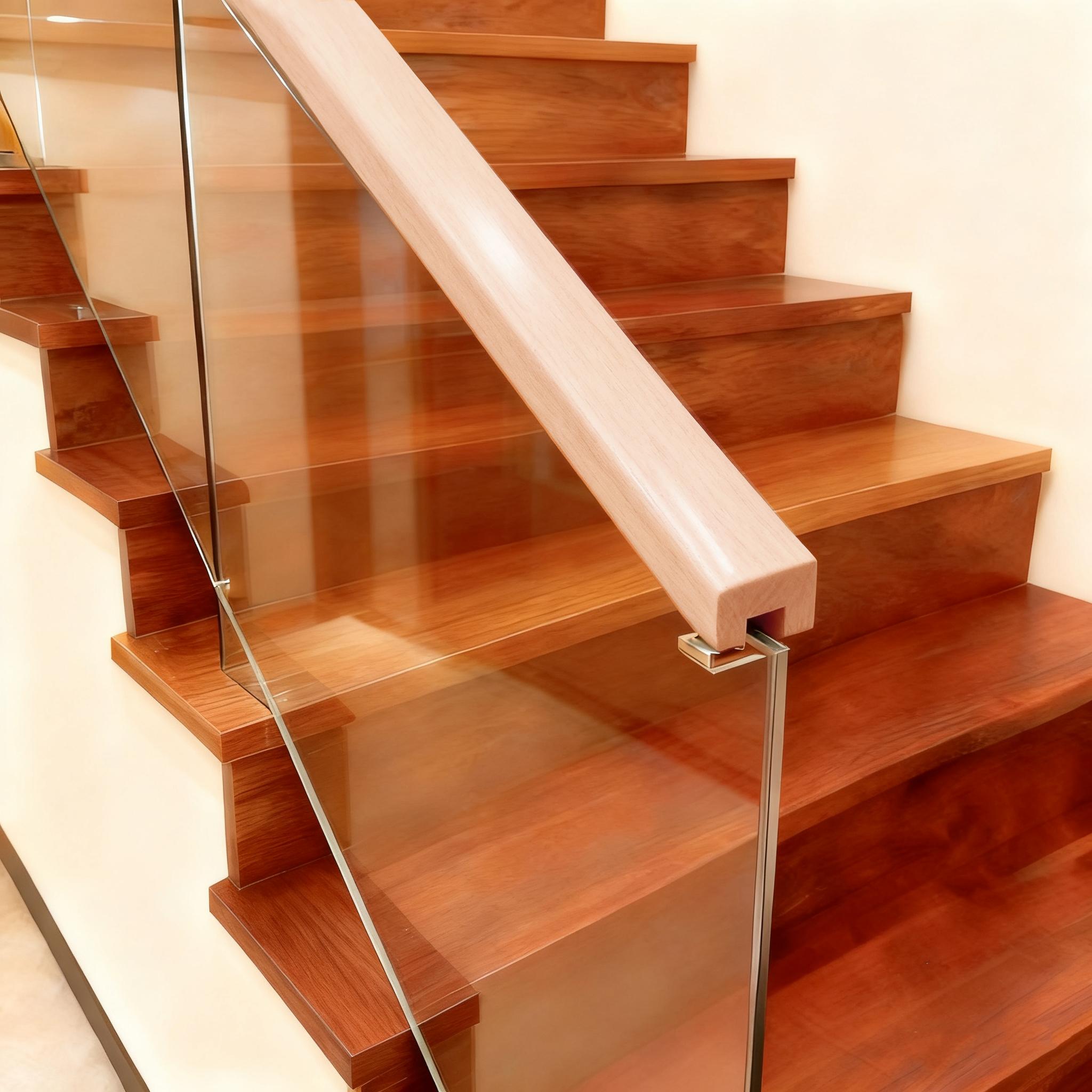 Pegangan Tangga Kayu Pepejal (Berbalut PVC)-Warna Oak 1 1/6' x 1 1/6'