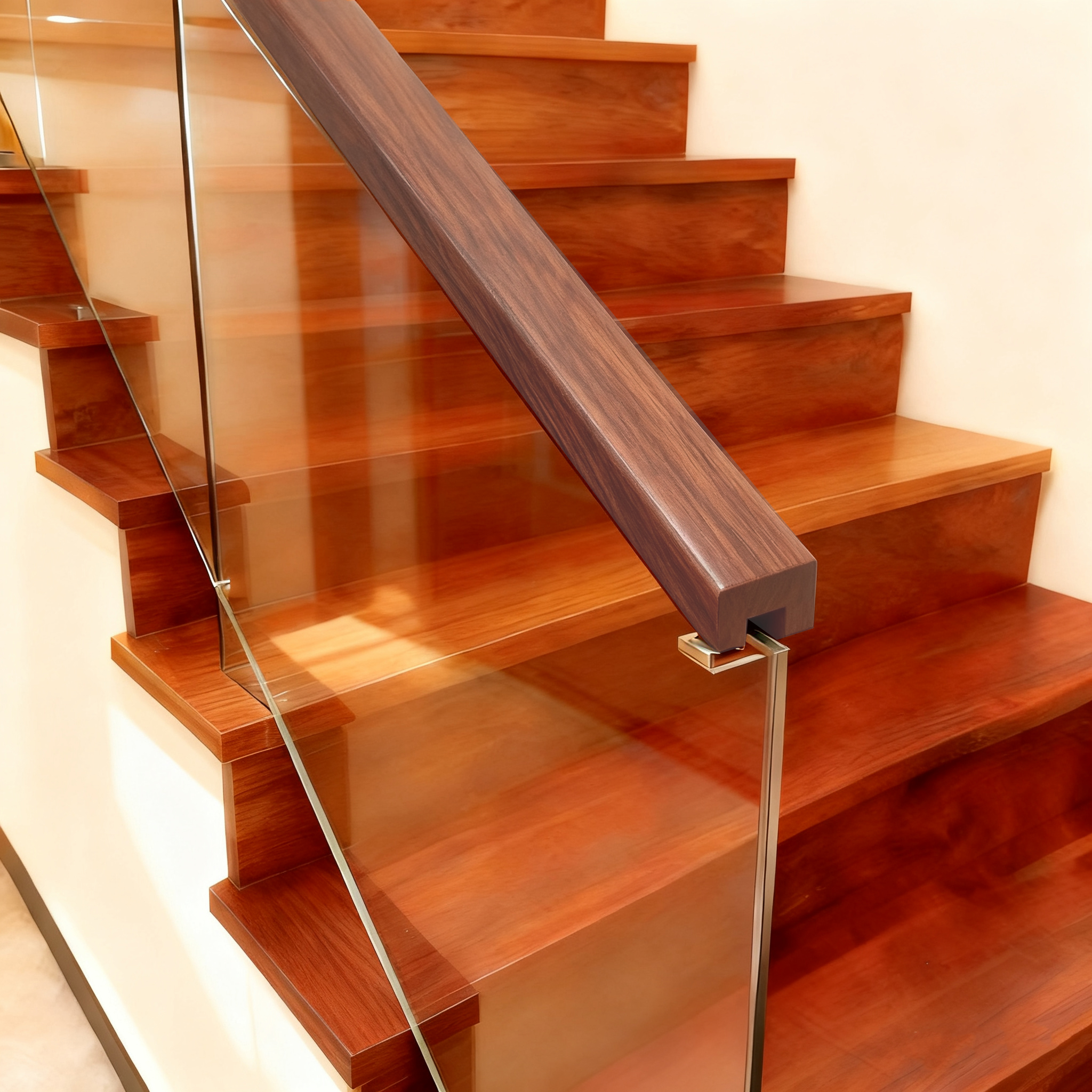 Pegangan Tangga Kayu Pepejal (Berbalut PVC)-Walnut Gelap 1 3/7' x 1 3/7'