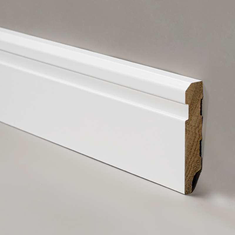 Papan Skirting Kayu Pepejal(Pengisi-Prim dan Dicat)-Putih 3/5' x 3 1/6'